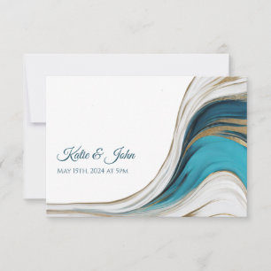 Tarjeta De Confirmación De Asistencia Boda Resumen moderno - Azul y oro-
