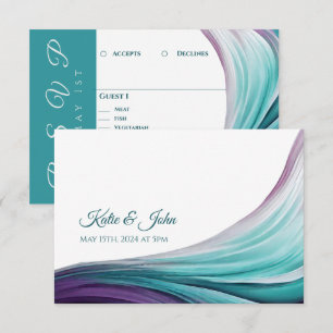 Tarjeta De Confirmación De Asistencia Boda Resumen moderno-púrpura y Verde azulado-