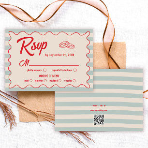 Tarjeta De Confirmación De Asistencia Boda Retro con Letra Roja y Acuarela Azul