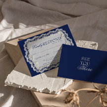 Boda Retro de Encaje Azul Marino Vintage