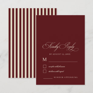 Tarjeta De Confirmación De Asistencia Boda Retro de Marfil y Burgundy a Rayas Dinero Ant