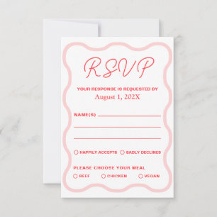 Tarjeta De Confirmación De Asistencia Boda retro de onda rosa y coral