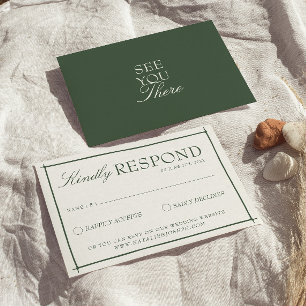 Tarjeta De Confirmación De Asistencia Boda Retro Esmeralda Verde Boho Old Money