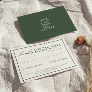 Tarjeta De Confirmación De Asistencia Boda Retro Esmeralda Verde Boho Old Money
