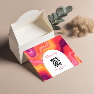 Tarjeta De Confirmación De Asistencia Boda Retro Groovy con Arco Rosa y Naranja