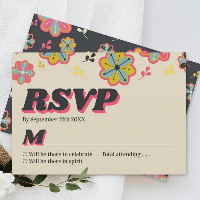Tarjeta De Confirmación De Asistencia Boda Retro Groovy de Flower Power 70 (Subido por el creador)