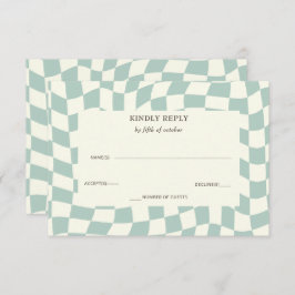 Tarjeta De Confirmación De Asistencia Boda Retro Groovy Green Checkerboard