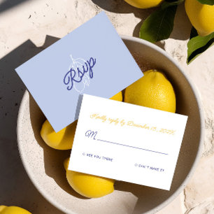 Tarjeta De Confirmación De Asistencia Boda Retro Italiana Manuscrita Amarillo y Azul