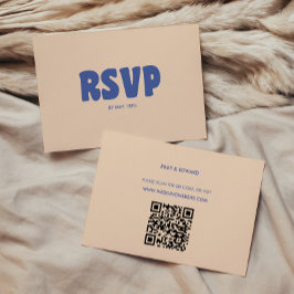 Tarjeta De Confirmación De Asistencia Boda Retro Moderna y Azul Atrevida Beige
