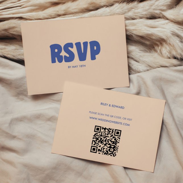 Tarjeta De Confirmación De Asistencia Boda retro moderno y negrita azul beige (Subido por el creador)