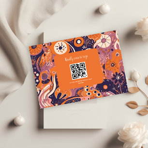 Tarjeta De Confirmación De Asistencia Boda retro naranja sonrosado púrpura groovy