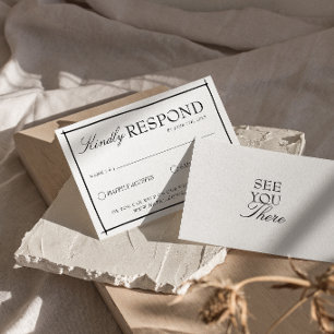 Tarjeta De Confirmación De Asistencia Boda Retro Negro Y Blanco Boho Old Money