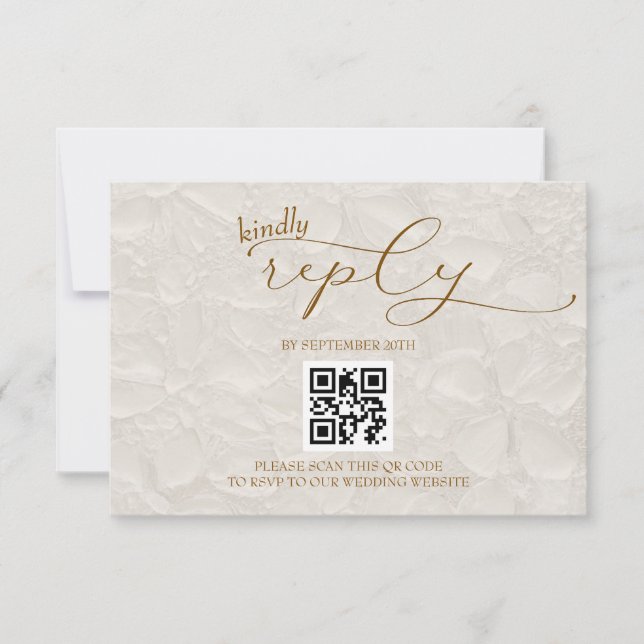 Tarjeta De Confirmación De Asistencia Boda Retro simple Beige QR (Anverso)