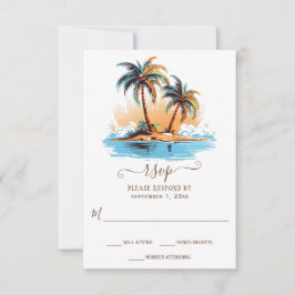 Tarjeta De Confirmación De Asistencia Boda Retro Tropical Beach Destination