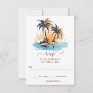 Tarjeta De Confirmación De Asistencia Boda Retro Tropical Beach Destination
