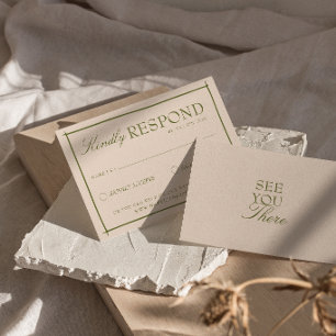 Tarjeta De Confirmación De Asistencia Boda Retro Verde Oliva Beige Boho Old Money