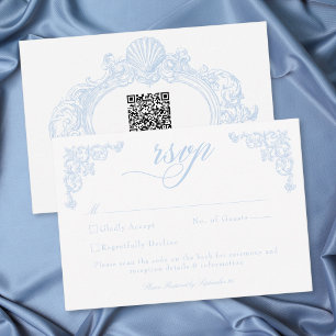 Tarjeta De Confirmación De Asistencia Boda Rococó Regio Vintage Elegante Azul Francés