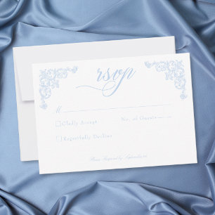 Tarjeta De Confirmación De Asistencia Boda Rococó Regio Vintage Elegante Azul Francés