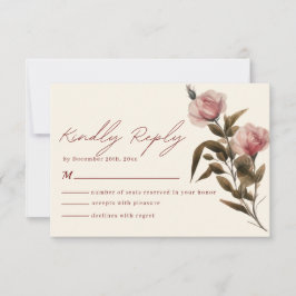 Tarjeta De Confirmación De Asistencia Boda rojo minimalista y rosa negro