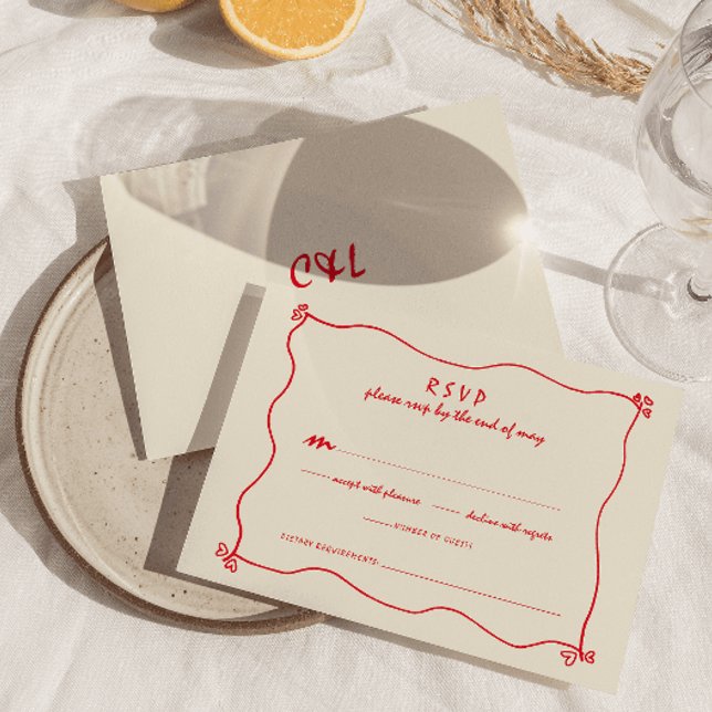 Tarjeta De Confirmación De Asistencia Boda Rojo Whimsical Retro Escrito A Mano (Subido por el creador)