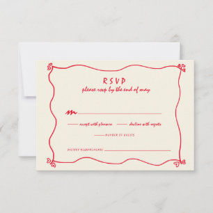 Tarjeta De Confirmación De Asistencia Boda Rojo Whimsical Retro Escrito A Mano