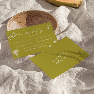 Tarjeta De Confirmación De Asistencia Boda Romántica Caprichosa Verde Dibujada a Mano