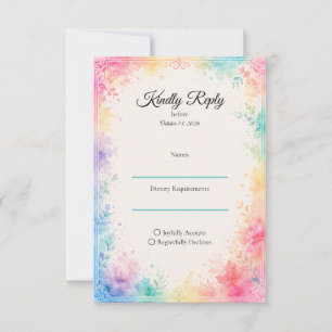 Tarjeta De Confirmación De Asistencia Boda Romántica con Acuarela Pastel Caprichosa