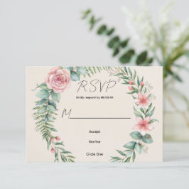 Tarjeta De Confirmación De Asistencia Boda Romántica Con Flores Rosadas Y Verdor