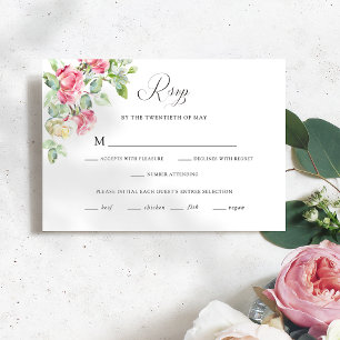 Tarjeta De Confirmación De Asistencia Boda Romántica con Rosas de Acuarela Rosa Beige/Ma