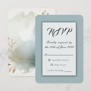 Tarjeta De Confirmación De Asistencia Boda Romántica de Azul Polvoriento Dorado Suave