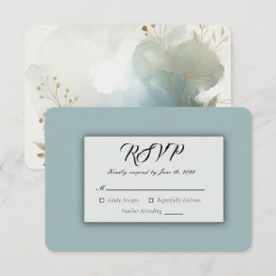 Tarjeta De Confirmación De Asistencia Boda Romántica de Azul Polvoriento Dorado Suave