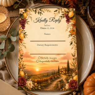 Tarjeta De Confirmación De Asistencia Boda Romántica de Otoño Rústico Toscano