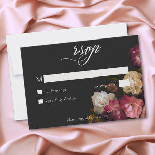 Tarjeta De Confirmación De Asistencia Boda Romántica de Rosa Burgundy y Rosa Negra Moody