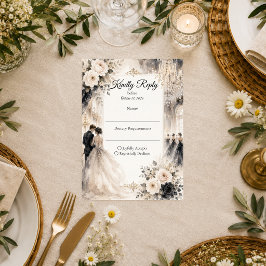 Tarjeta De Confirmación De Asistencia Boda Romántica en Salón de Baile Lujoso
