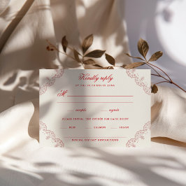 Tarjeta De Confirmación De Asistencia Boda Romántica Roja Vintage Chinoiserie
