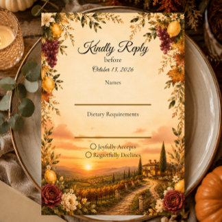 Tarjeta De Confirmación De Asistencia Boda Romántica Toscana