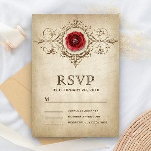 Tarjeta De Confirmación De Asistencia Boda Romántica Vintage con Rosas Floreadas