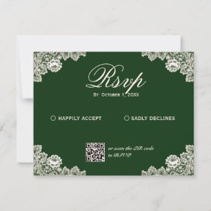 Tarjeta De Confirmación De Asistencia Boda Romántica Vintage Encaje Verde Profundo
