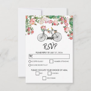Tarjeta De Confirmación De Asistencia Boda Romántico de Flores de Bicicleta Vintage y Av