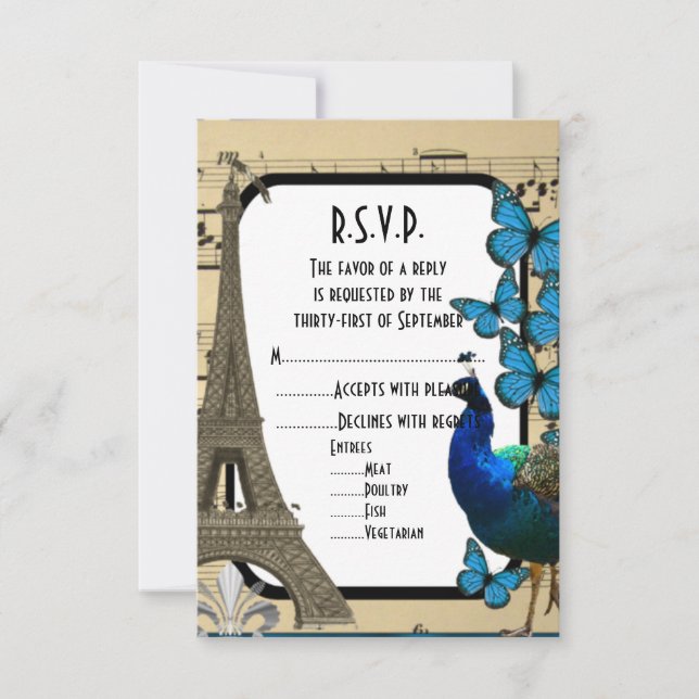 Tarjeta De Confirmación De Asistencia Boda romántico de París R.S.V.P (Anverso)