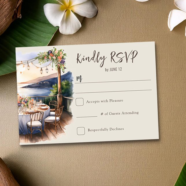 Tarjeta De Confirmación De Asistencia Boda romántico de Sunset Beach (RSVP Card from the Sunset Beach Wedding Collection by Darling & May)