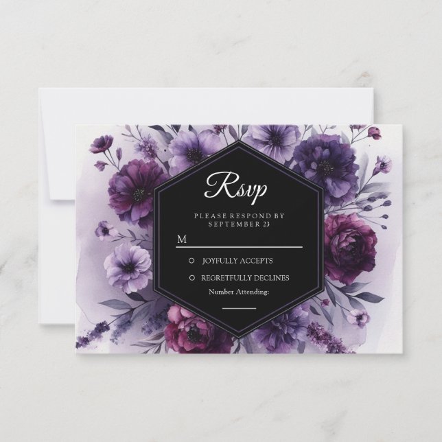 Tarjeta De Confirmación De Asistencia Boda romántico digital morado floral (Anverso)