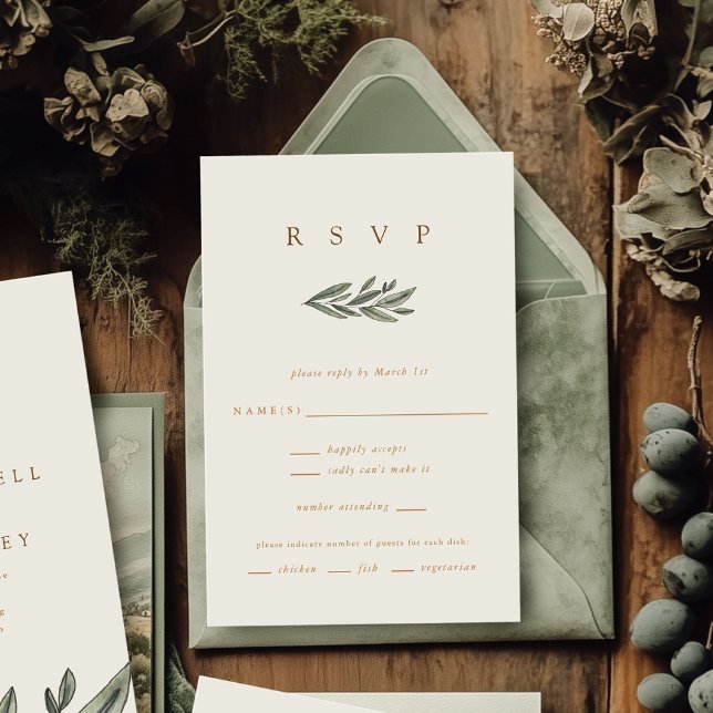 Tarjeta De Confirmación De Asistencia Boda Romántico Evergreen (Romantic Evergreen watercolor botanical wedding RSVP response cards)