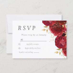 Tarjeta De Confirmación De Asistencia Boda Romántico Roses Roses Gold Leaf