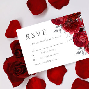 Tarjeta De Confirmación De Asistencia Boda Romántico Roses Roses Plata Leaf