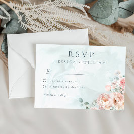 Tarjeta De Confirmación De Asistencia Boda Rosa azul moderno y de moda