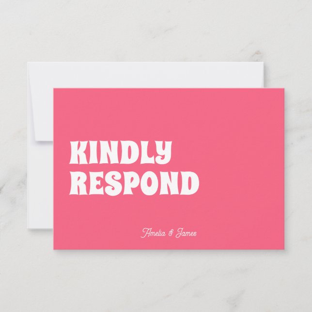 Tarjeta De Confirmación De Asistencia Boda rosa brillante oscuro retro funky (Anverso)