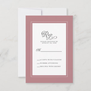 Tarjeta De Confirmación De Asistencia Boda Rosa Dusty Elegante Gabinete de caligrafía