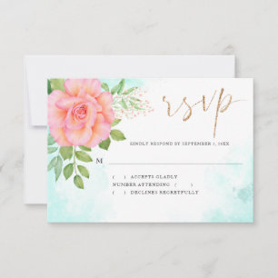 Tarjeta De Confirmación De Asistencia Boda Rosa Rosa Rosa Rosa Rosado Turquoise Ombre Fl