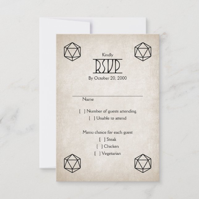 Tarjeta De Confirmación De Asistencia Boda RPG D20 Gamer (Anverso)
